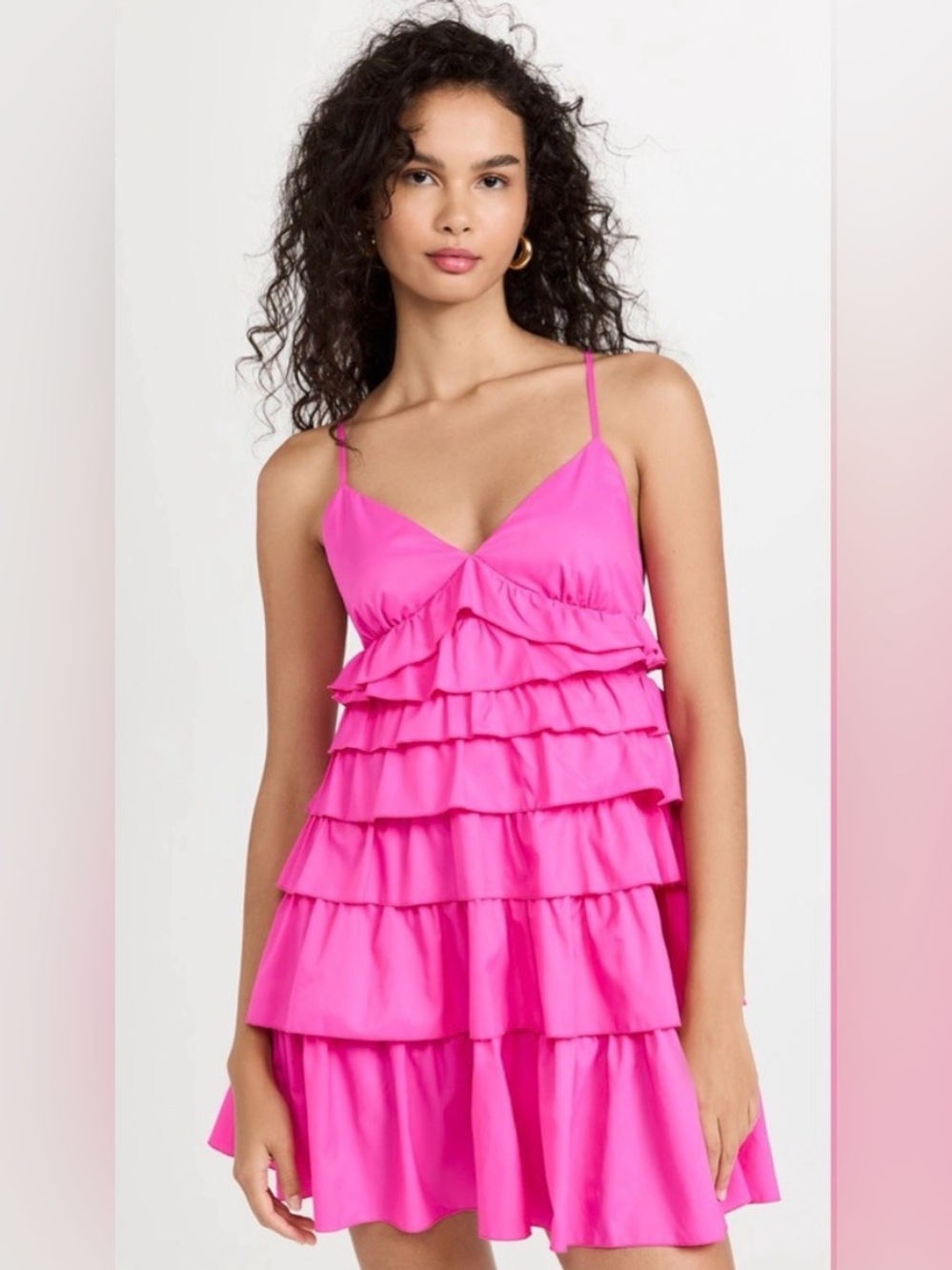 STAUD Hot Pink Ruffle Tiered Mini Dress